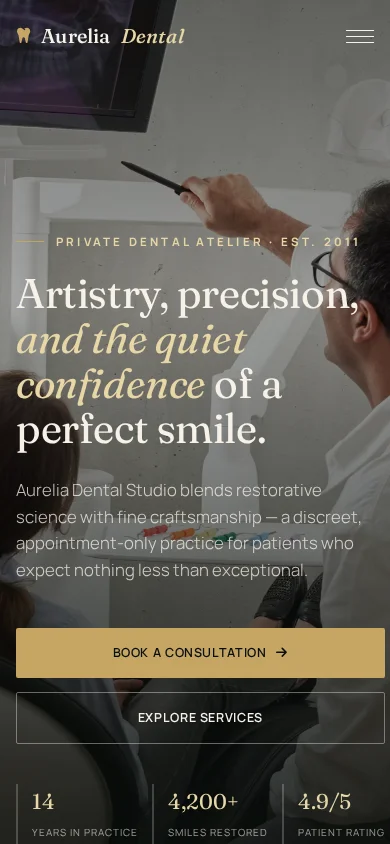 Aurelia Dental Studio — Mobilni prikaz