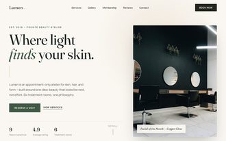 Lumen Beauty Atelier web application shown on a laptop