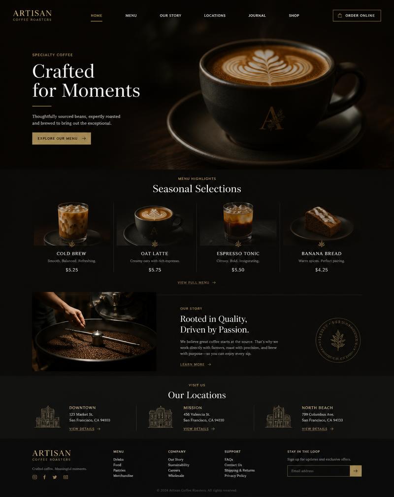 Coffee shop website concept