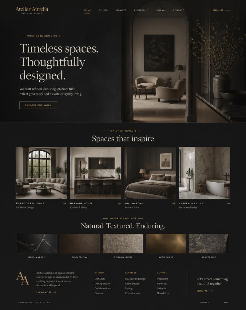 Interior design studio website concept