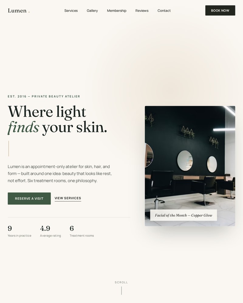 Belle Lumière luxury beauty salon website preview